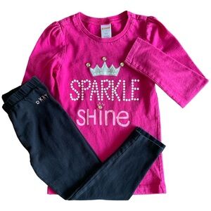 Gymboree Pink Sparkle & Shine Graphic Long Sleeve Tee & DKNY Black Leggings